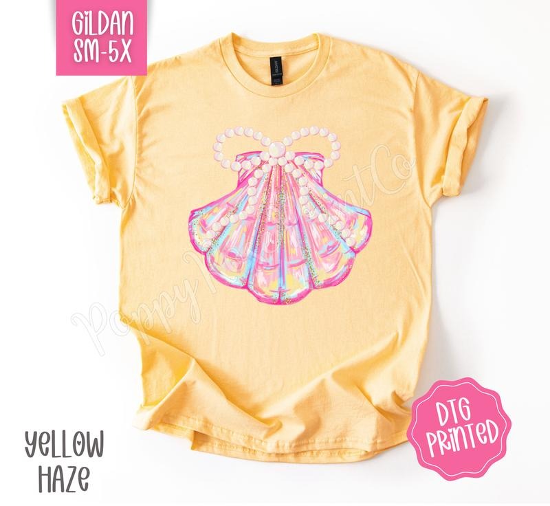 Coquette Sea Shell Gildan Tshirt, Cute Summer Tee, Girly Beach Shirt Hoodie, Sweatshirt | HypeDripTees.com