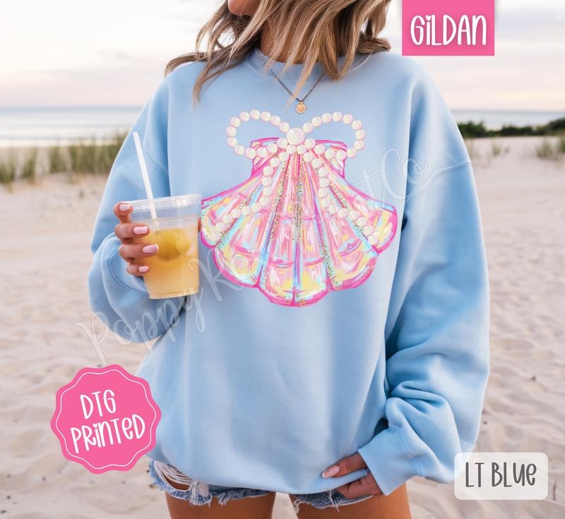 Coquette Sea Shell Sweatshirt, Cute Summer Sweater, Girly Beach Crewneck T-Shirts, Hoodie | HypeDripTees.com