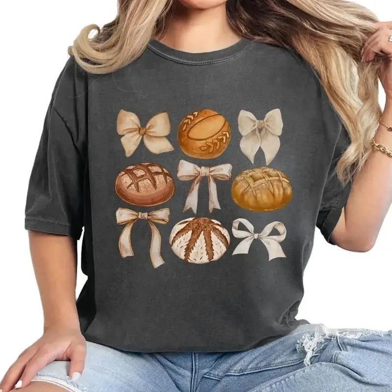 Coquette Sourdough T-Shirt, Women's Bread and Bows Graphic Tee, shirt hot trend 2025 Hoodie, Sweatshirt | HypeDripTees.com