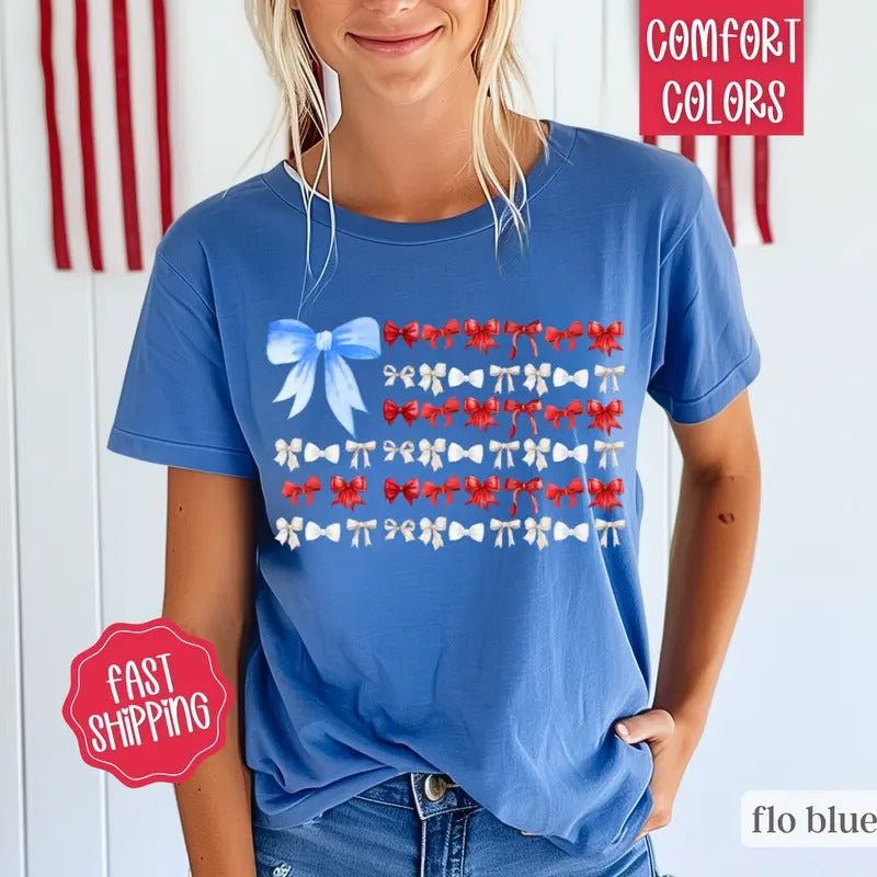 Coquette USA Bow Shirt Comfort Colors America Bow Shirt July 4th Memorial Day Shirt USA Shirt Election Shirt Patriotic Bow Shirt T-Shirts, Hoodie, Sweatshirt