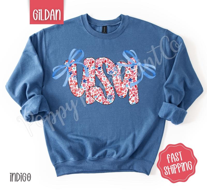Coquette USA Sweatshirt, Cute American Sweater, Girly Fourth Of July Crewneck T-Shirts, Hoodie | HypeDripTees.com