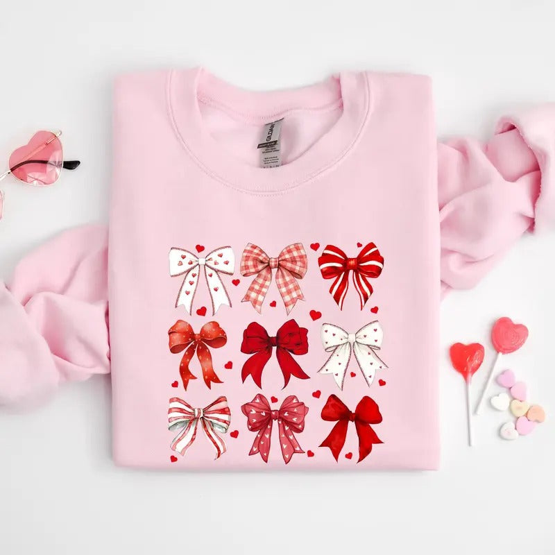 Coquette Valentine Heart Bow Sweatshirt, Retro Valentine Shirt, Valentines Day Bow Shirt, Coquette Bow T Shirt Hoodie