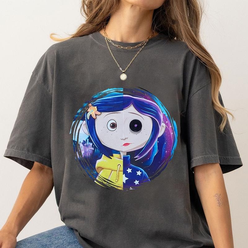 Cor.ralinee Half normal Half button face Shirt, Horror Cor.ralinee movies, Horror Character Shirt, Halloween Crewneck...