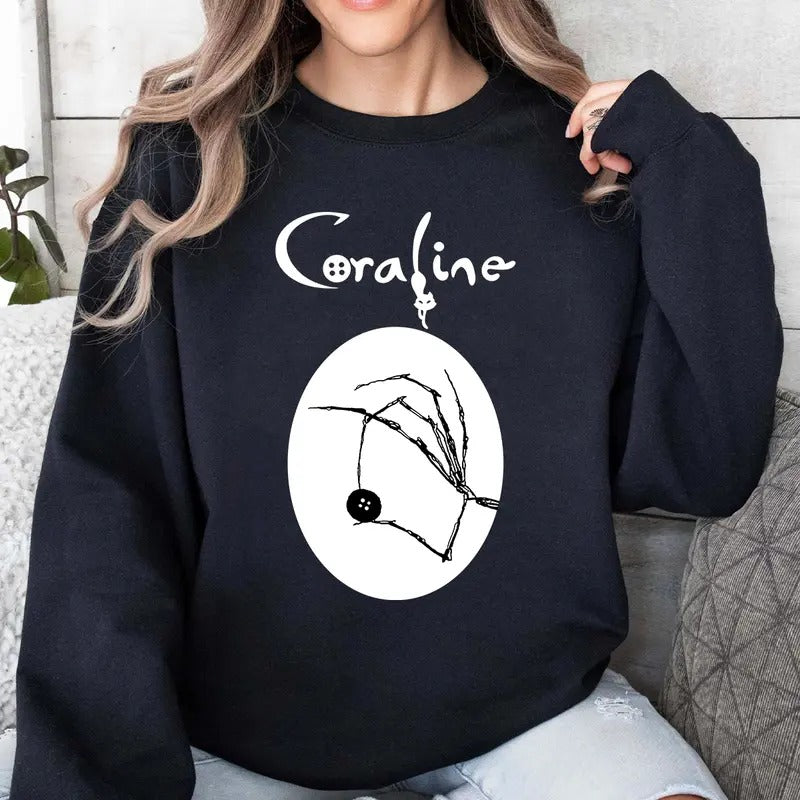 Coraline Beldam hand and Button Sweatshirt, Coraine Movies Shirt, Coraline Horror Movies Hoodie, Christmas Hallowen Gift,...