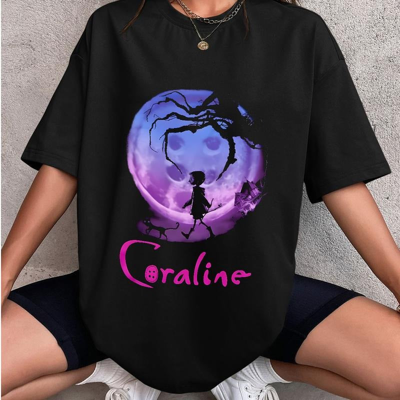 Coraline Button Moon with Tunnel color Shirt, Horror Coraline movies, Horror Character Shirt, Halloween Crewneck...