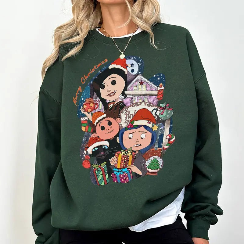 Coraline Chritsmas Movie Sweatshirt, Christmas Hoodie, Coraline Doll Holiday T-Shirts | HypeDripTees.com