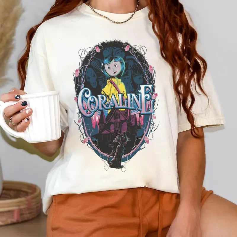 Coraline Cor.ralinee Parallel World Shirt, Horror Coraline movies, Horror Character Shirt, Halloween Crewneck...
