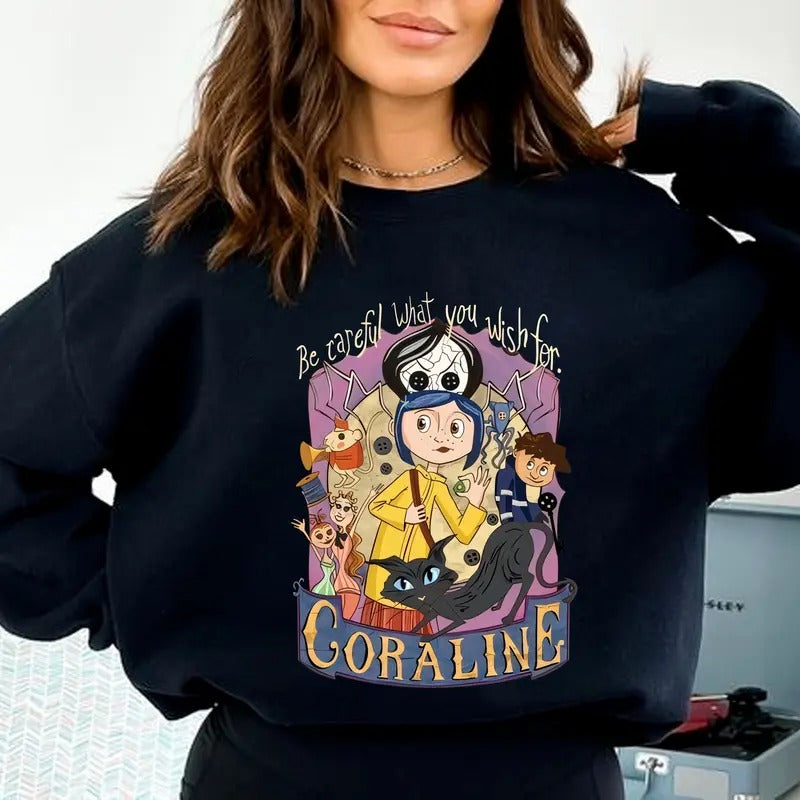 Coraline Movie Shirt, Vintage Horror Halloween T-Shirt, Coraline Fans Shirt, Cartoon Movie Sweatshirt, Funny Cartoon...
