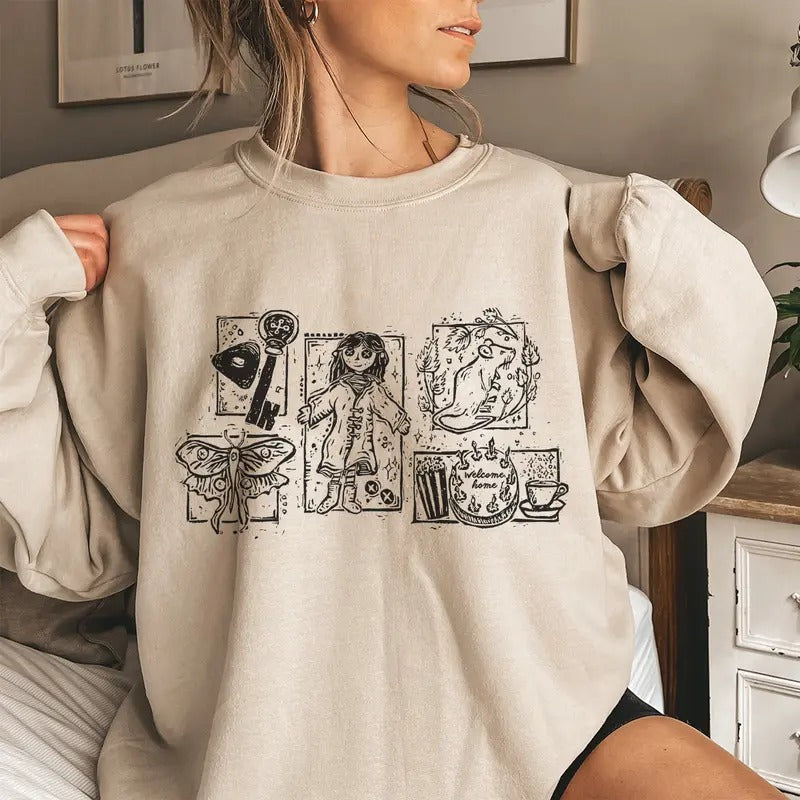 Coraline Parallel World Doodle Shirt, Horror Coraline movies, Horror Character Shirt, Halloween Crewneck Sweatshirt Hoodie