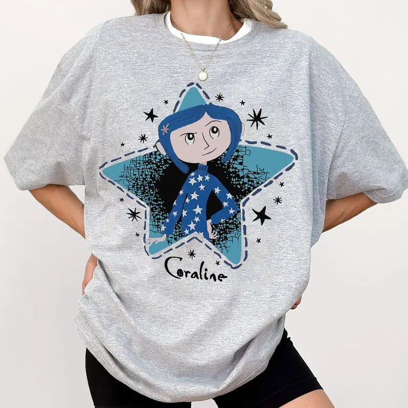Coraline Stars Womens T-Shirt Plus Size, Movie Shirt, Trendy Sweatshirt, Gift for friend Hoodie | HypeDripTees.com
