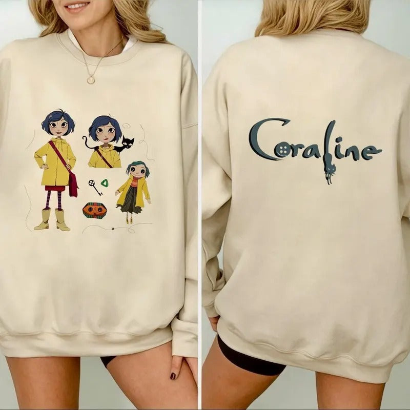 Coraline Sweatshirt Halloween Coraline Tee Vintage Halloween Coraline Shirt Funny Cartoon Shirt 2024 Spooky Coraline Doll...