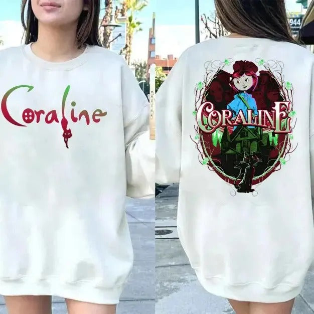 Coraline Sweatshirt, Button Eyes shirt, Dreaming of Coraline, Coraline famous horror movie Sweater, Halloween Horror...