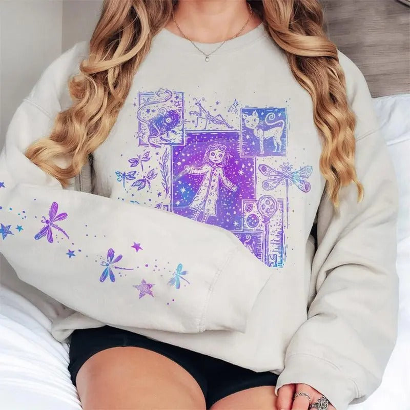 Coraline Sweatshirt, Dreaming Tunnel to Parallel World Color Sweatshirt Hoodie, Halloween Crewneck Sweatshirt, Famous...