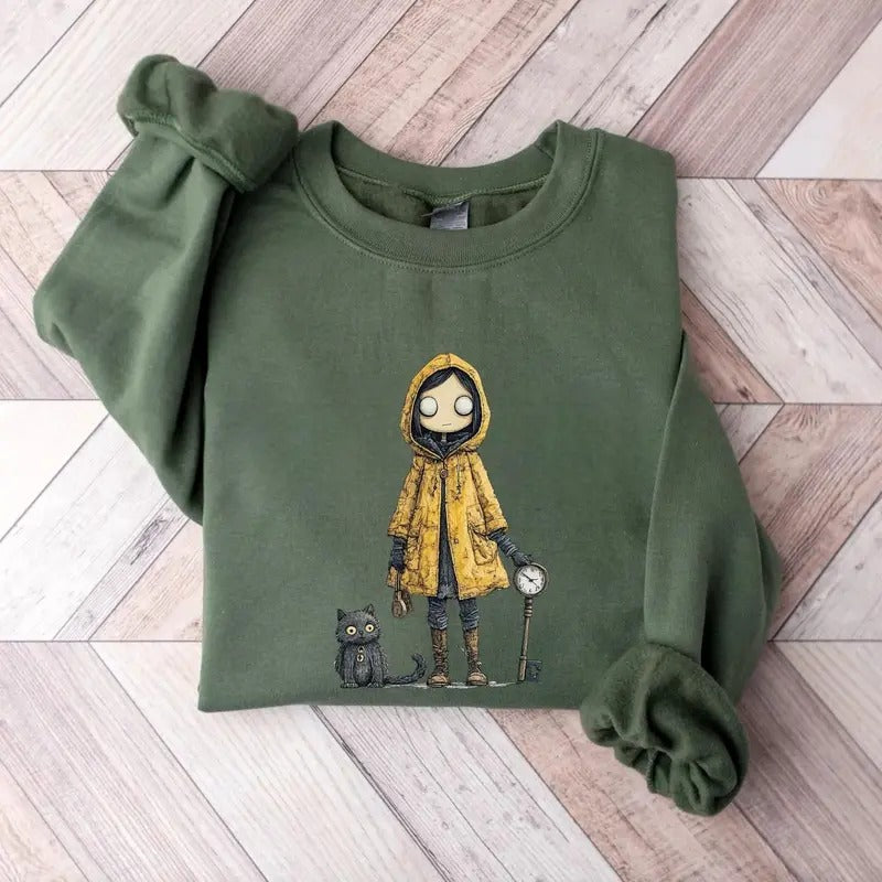 Coraline Sweatshirt, Funny Cartoon Shirt, Coraline Doll Hoodie Casual Classic Cotton Fabric | HypeDripTees.com