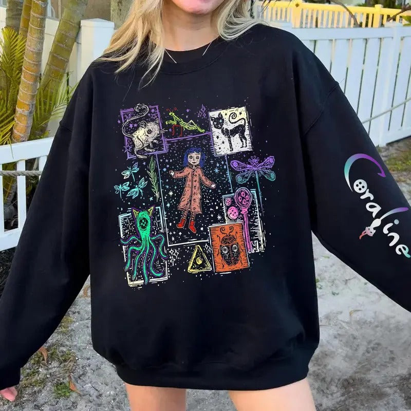 Coraline Tee, Button Eyes shirt, Dreaming of Coraline, Coraline famous horror movie Sweater, Halloween Horror Character...