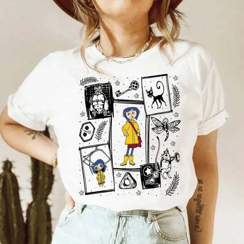 Coraline doll Shirt, Coraline Halloween, famous horror movie t shirt, Halloween Horror Character Shirt, Halloween...