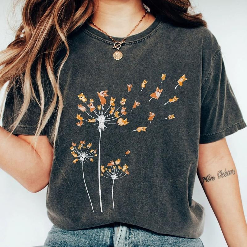 Corgi Flower T-shirt, Cute Dog Lovers Gift Shirt, Gift For Dog Mom, Funny Dog Shirt, Corgi Mom TShirt, Dog Owner Women...