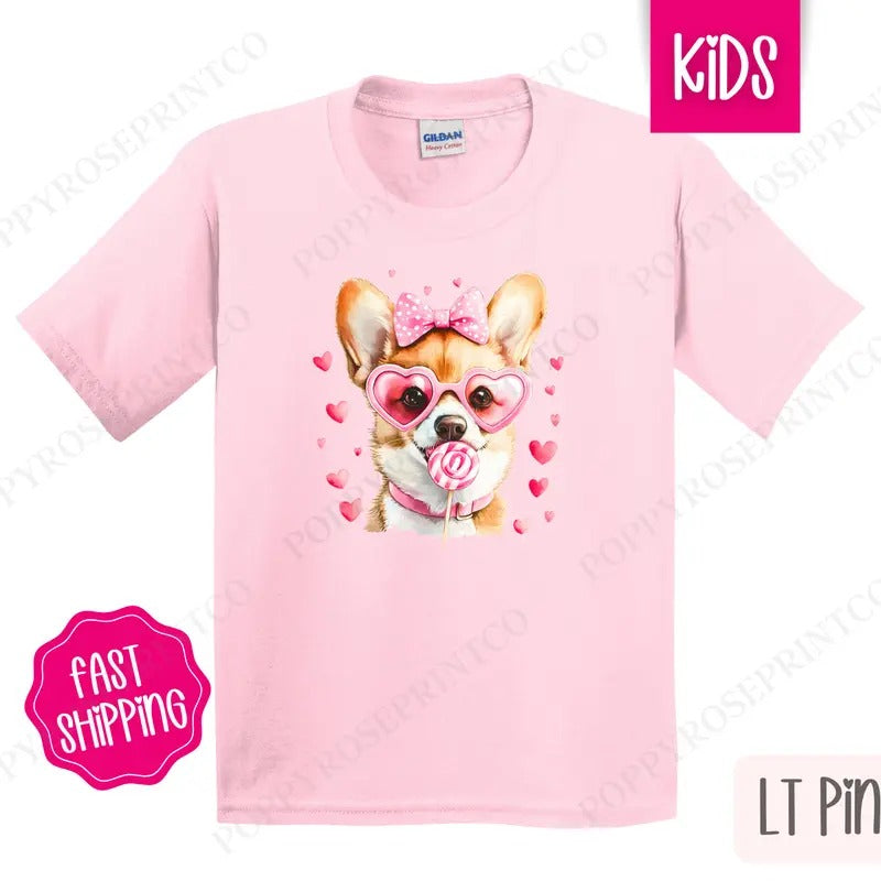 Corgi Valentine Kids Shirt - Valentine's Day Children's Tshirt - Cute Youth Tee Gildan Hoodie, Sweatshirt | HypeDripTees.com