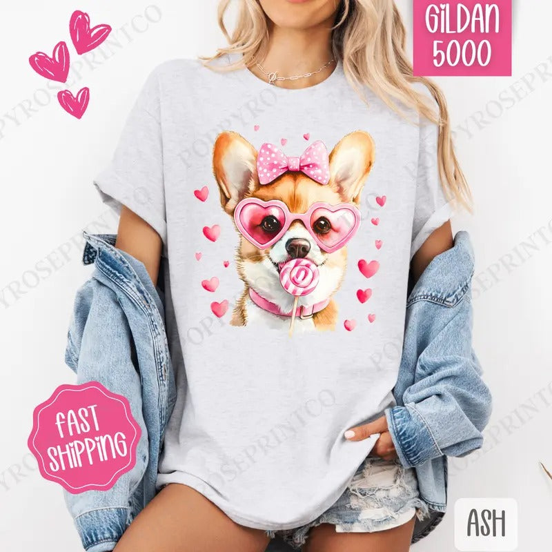 Corgi Valentine Shirt Gildan, Dog Valentine's Day Women's Tee, Cute Women's Tshirt Plus Sizes Hoodie, Sweatshirt
