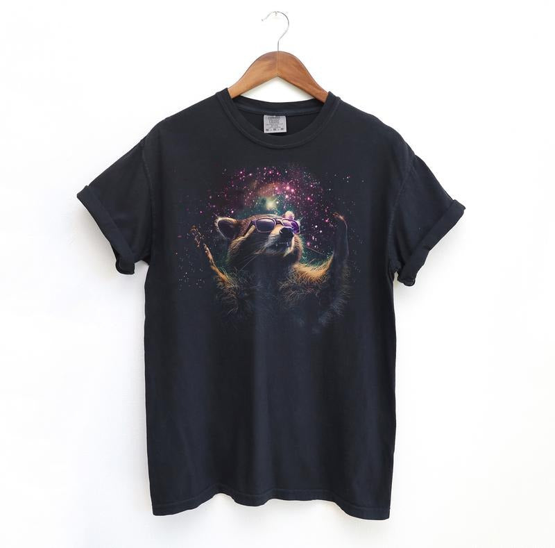 Cosmic Raccoon T Shirt, Vintage Comfort Colors Graphic Tee Hoodie, Sweatshirt | HypeDripTees.com
