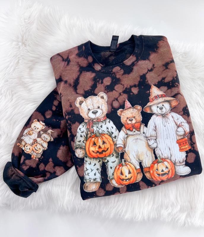 Cottage Cocoa Bear Halloween Bleached Cottagecore Graphic Sweatshirt or Hoodie Unisex  Womenswear Crewneck Casual Top DTF...