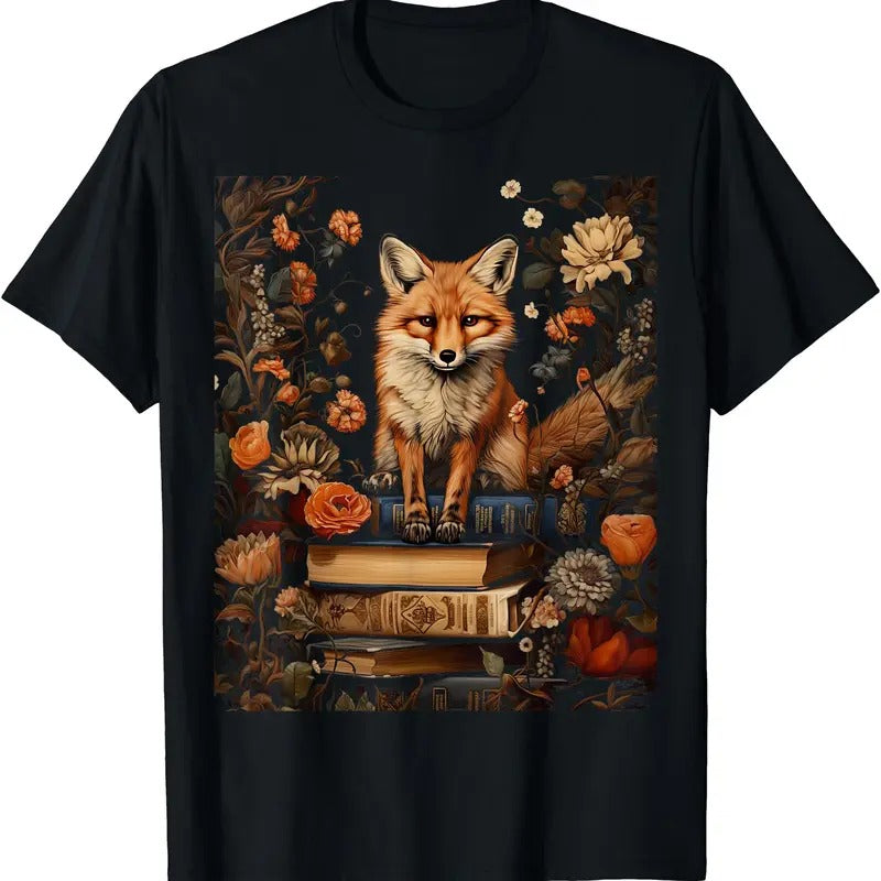 Cottagecore Aesthetic floral Fox with Book cute Goblincore T-Shirt Hoodie, Sweatshirt | HypeDripTees.com
