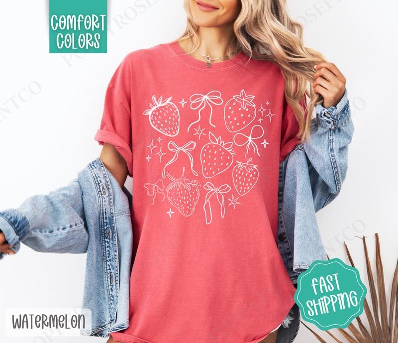 Cottagecore Strawberries Comfort Colors Shirt, Cute Spring Tee, Fruit Tshirt Hoodie, Sweatshirt | HypeDripTees.com