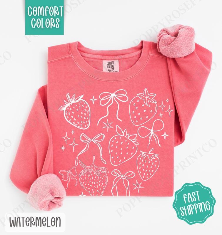 Cottagecore Strawberries Comfort Colors Sweatshirt, Cute Spring Sweater, Fruit Crewneck T-Shirts, Hoodie | HypeDripTees.com