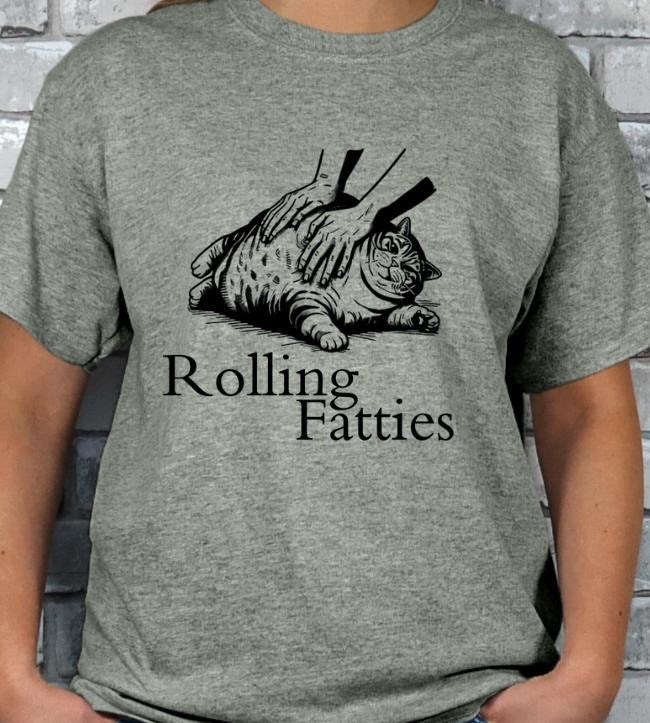 Rolling Fatties Funny Fat Cat Lovers T-shirt Casual Crewneck Softstyle Tee for Women & Men Loose Fit Poly/Cotton Blend...