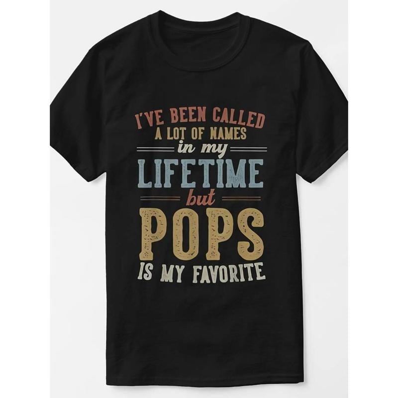 Cotton Graphic T-Shirt, Casual Crew Neck, Regular Fit, with "Pops is My Favorite" Print Comfy Menswear Hoodie, Sweatshirt