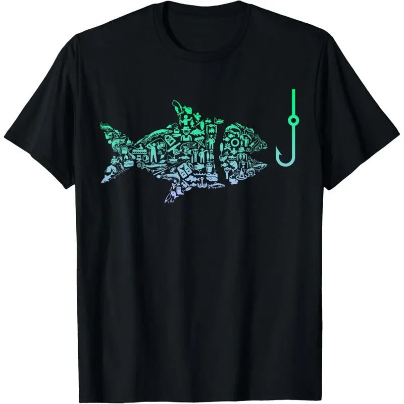 Cotton Short Sleeve Fishing enthusiast black T-shirt
