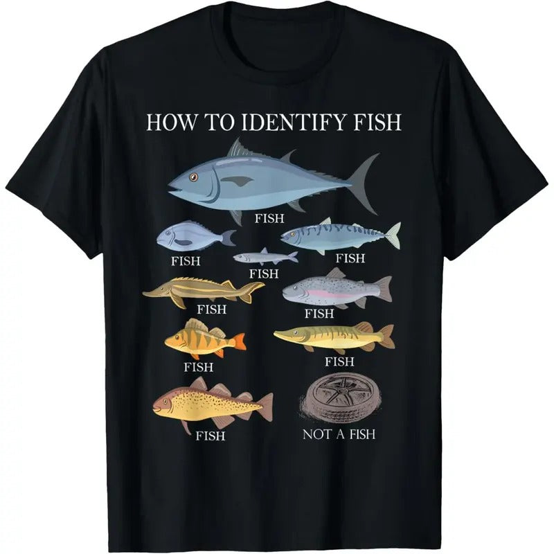 Cotton Short Sleeve Humorous Fish Recognition Challenge T-shirt