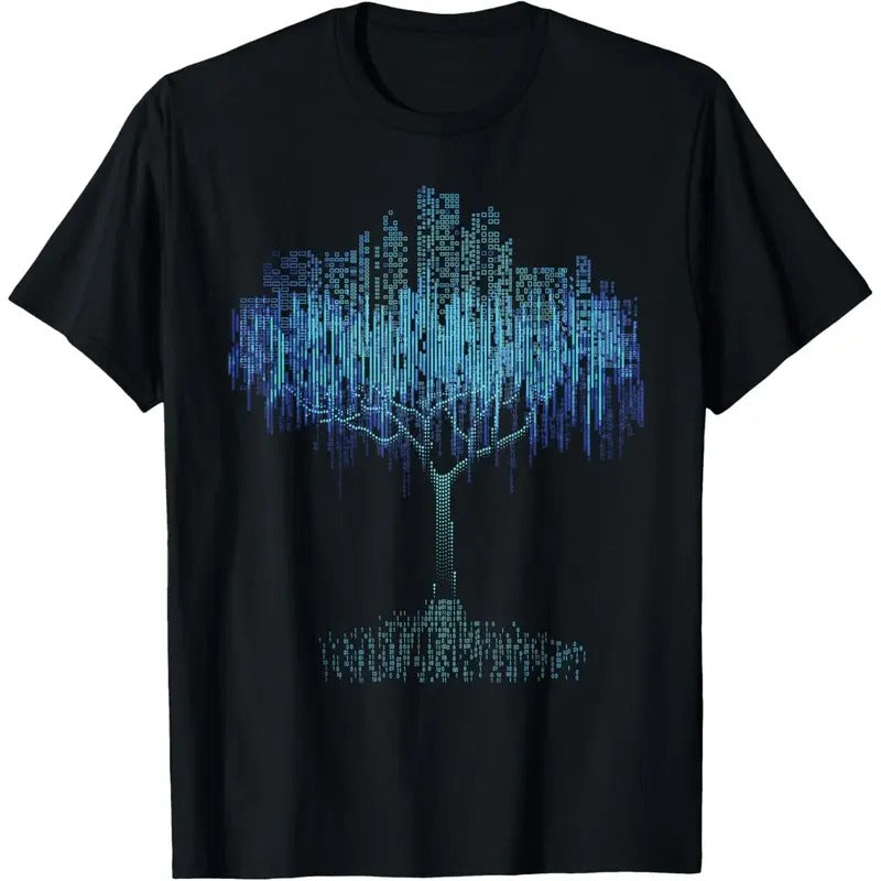 Cotton Short Sleeve Programming Thinking Digital Tree Black T-shirt