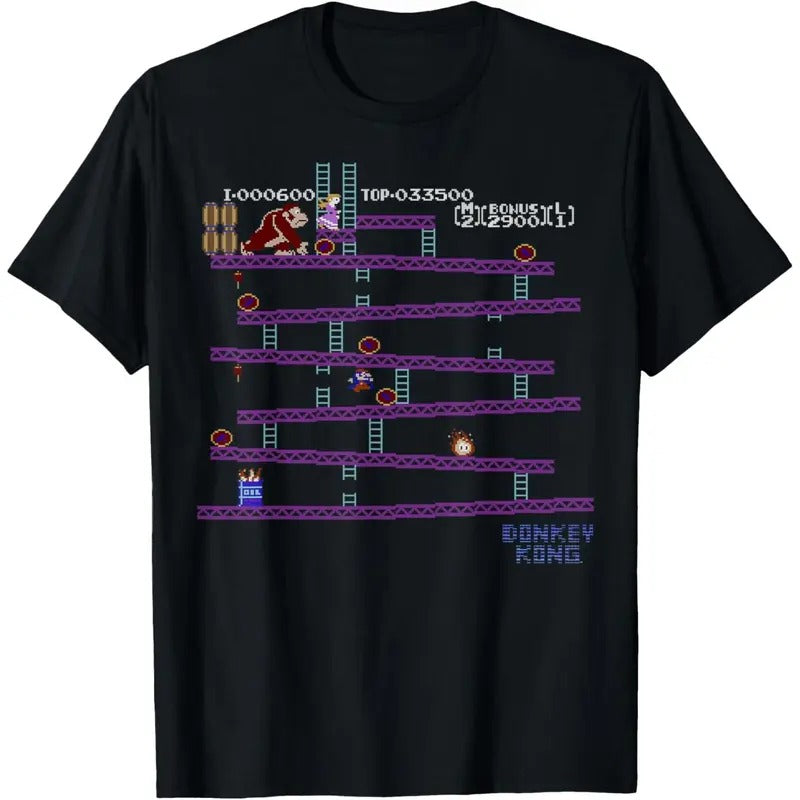 Cotton Short Sleeve Retro Sentiment "Donkey Kong" Pixel Style T-shirt