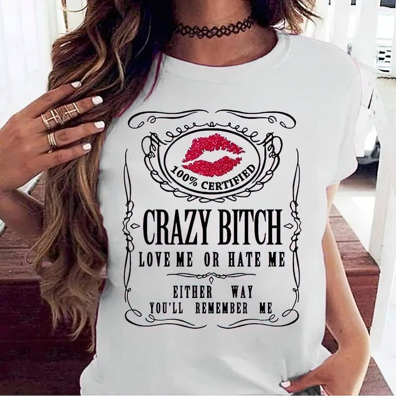 Cotton Short Sleeve Women's Funny Graphic Tees Crazy Bitch Shirt Short Sleeve TShirt Casual T-shirt for Men Women Hoodie,...