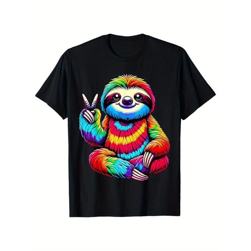 [Cotton Sloths Print Tee] Men's Cotton Graphic Tee - Sloths Print Crew Neck Short Sleeve T-shirt, Casual Outdoor Clothes...