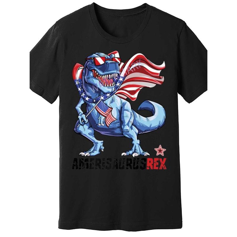 Cotton T-Shirt | Patriotic T-Rex Americana Graphic | 100% Cotton | Round Neck, Short Sleeve | Machine Washable | Casual...