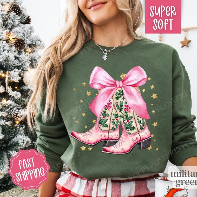 Country Christmas Sweatshirt, Merry Christmas Sweater, Women's Holiday Crewneck T-Shirts, Hoodie | HypeDripTees.com