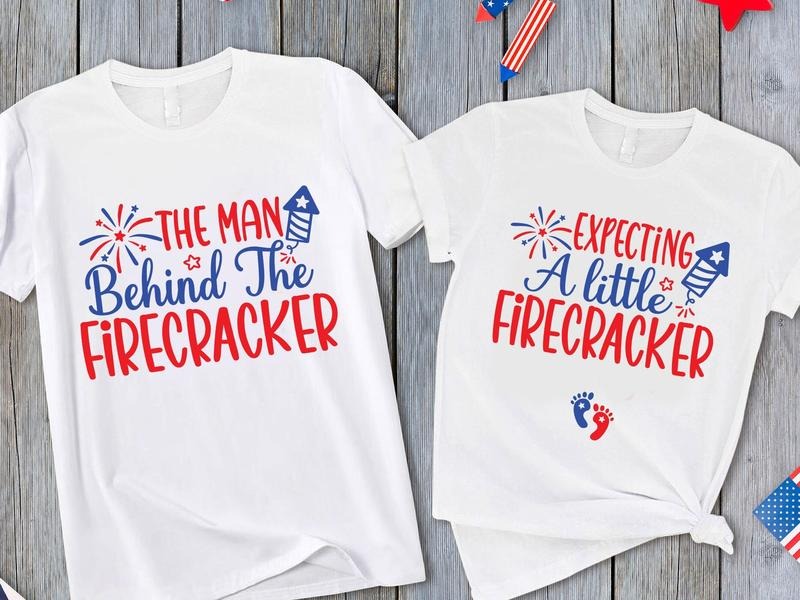 Couples 4th July Pregnancy Announcement Shirts Patriotic Pregnancy Shirt Expecting Little Firecracker Expecting Little Firecracker T-Shirts, Hoodie, Sweatshirt