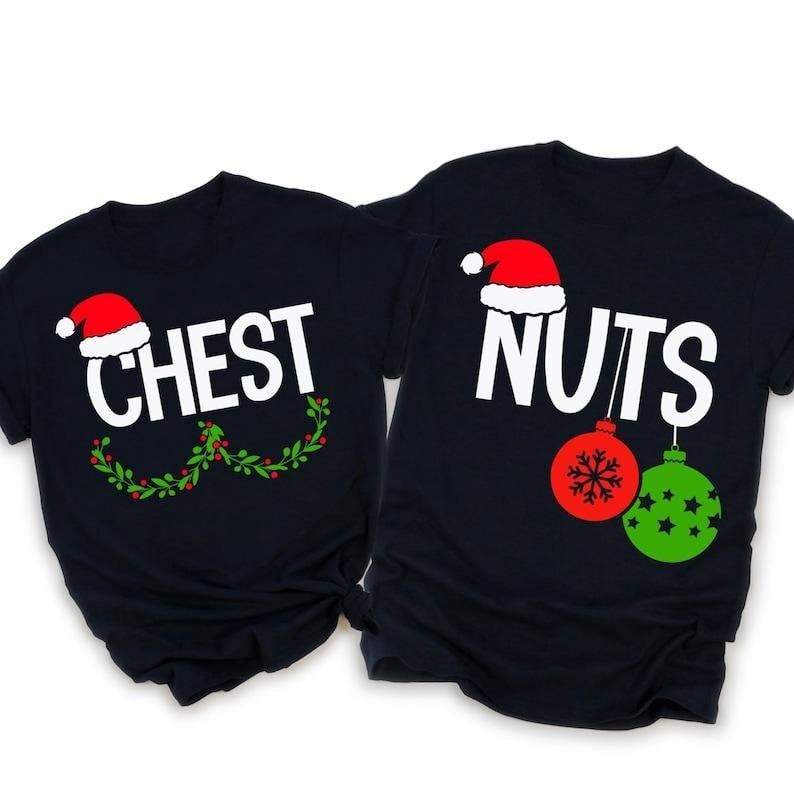 Couples Christmas Shirts, Funny Christmas Shirt Gift for Couple Chest Nuts Shirt Boyfriend Christmas Gift Husband Ugly...