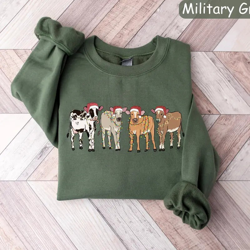 Cow Christmas Sweatshirt, Cow Lover Gift, Christmas Cow Shirt, Christmas Crewneck, Funny Christmas Shirt, Farm Christmas,...