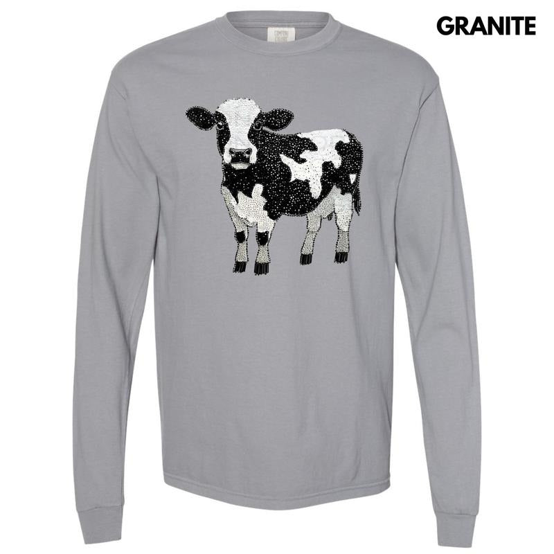 Cow Faux Rhinestone Long Sleeve Comfort Colors T-Shirt Hoodie, Sweatshirt | HypeDripTees.com