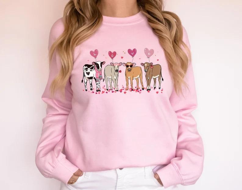 Cow Lover Valentines Sweatshirt, Cow Lover Gift, Valentines Day Shirt, Cow Sweatshirt, Valentines Day Sweater, Cow...