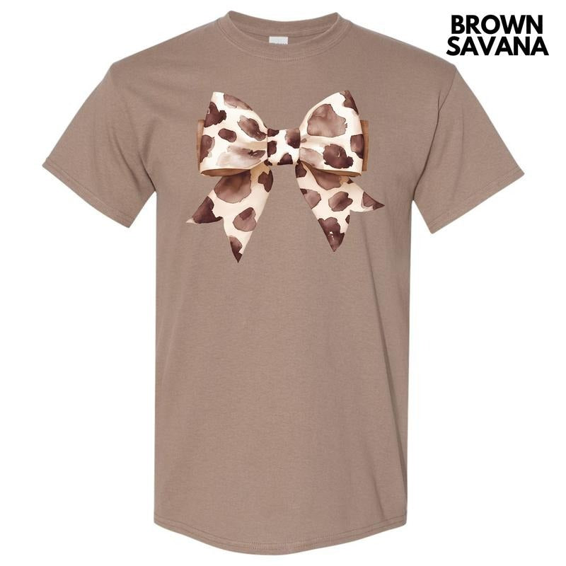 Cow Print Bow Gildan Short Sleeve T-Shirt 'NLB' Hoodie, Sweatshirt | HypeDripTees.com