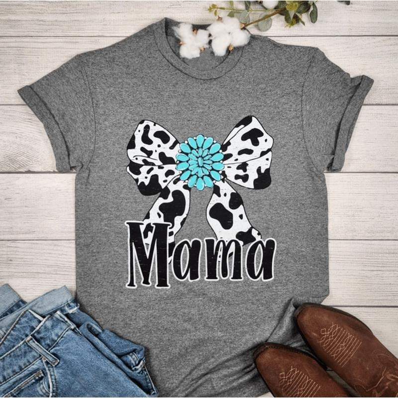 Cow Print Bow Mama Graphic T-shirt Hoodie, Sweatshirt | HypeDripTees.com