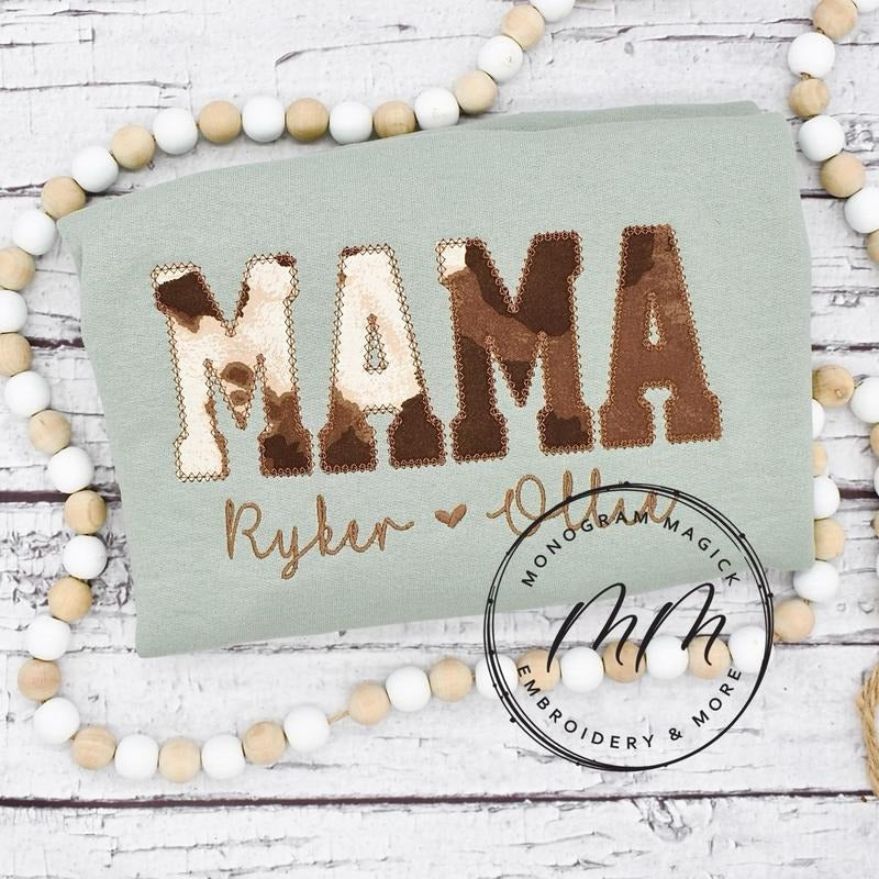Cow Print Mama Sweatshirt with Names - CHOOSE ANY NAME T-Shirts, Hoodie | HypeDripTees.com