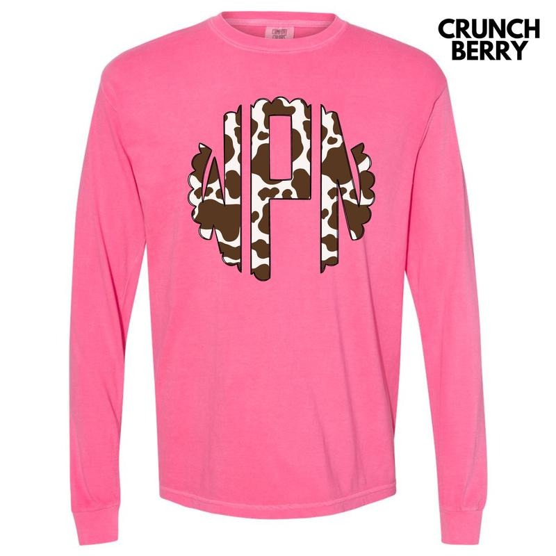 Cow Print Monogram Long Sleeve Comfort Colors T-Shirt 'NLB' Hoodie, Sweatshirt | HypeDripTees.com