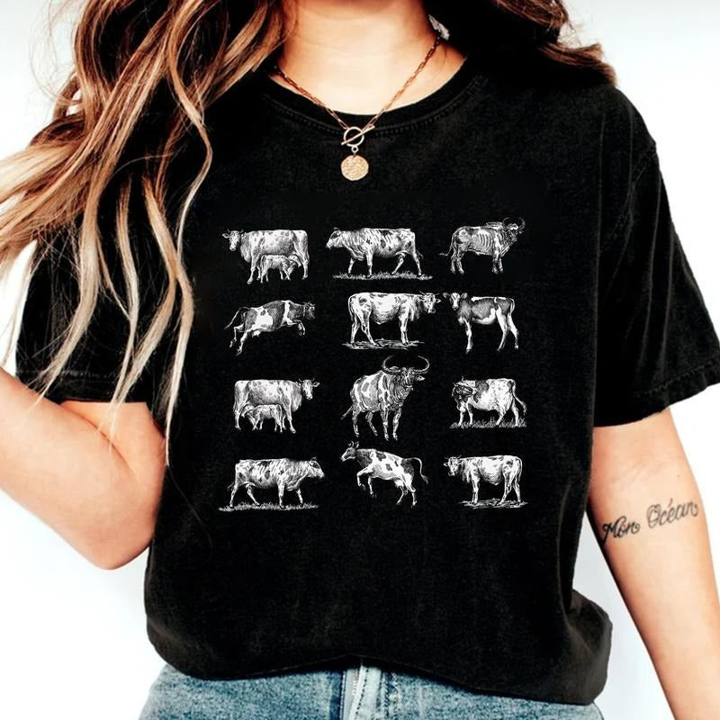 Cow Shirt, Vintage Western Wear, Farm Animal Shirt, Bull Cottagecore Shirt, Bull Shirt, Cottage Core, Aesthetic Shirt,...