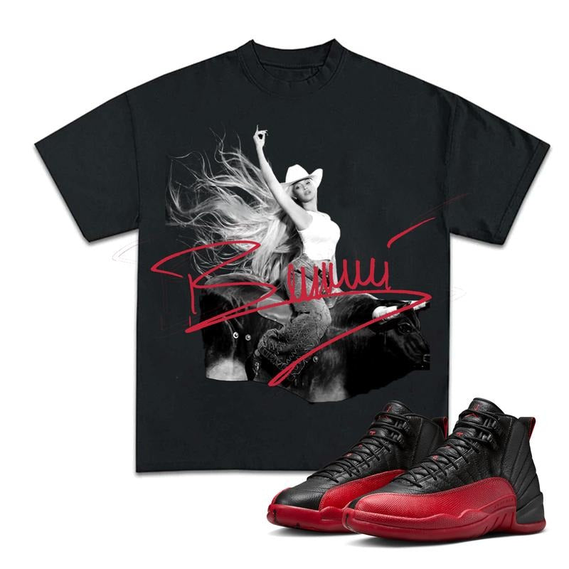 Cowboy Carrter Match 12 Flu Game Sneakers, Unisex Y2K Graphic Tee, Cotton T-shirt, Fitted Crewneck for Streetwear Lovers...