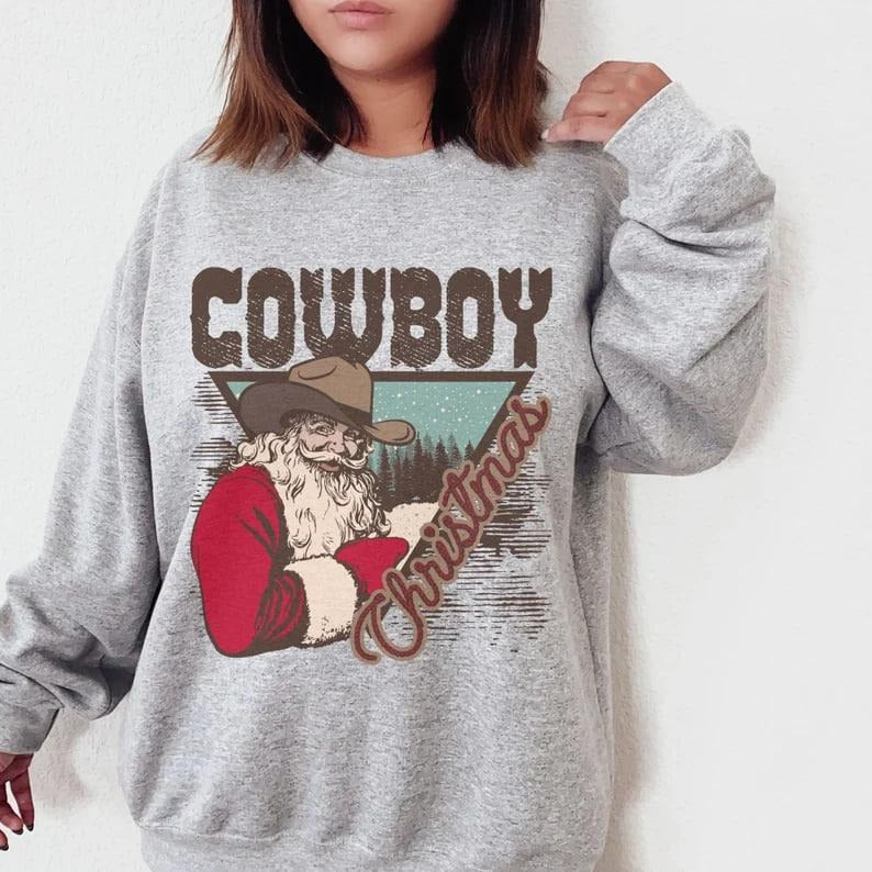 Cowboy Christmas Sweatshirt | Vintage Western Christmas Crewneck | Trendy Christmas Sweater | Christmas Apparel T-Shirts,...